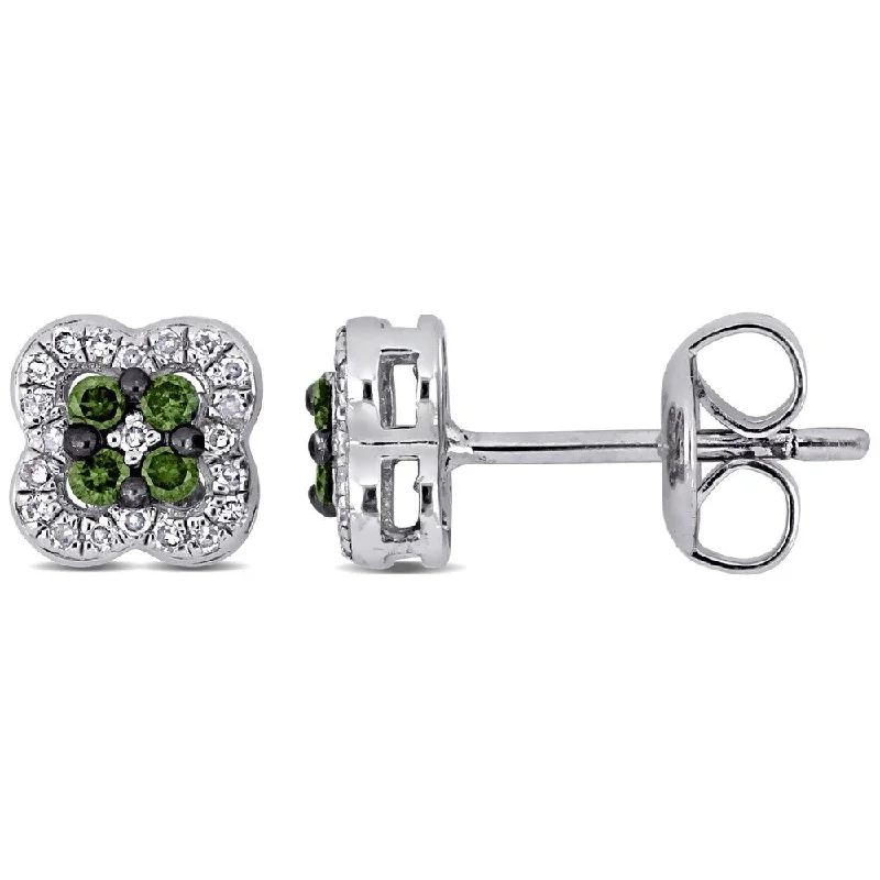 women's knotted earrings -Miadora Sterling Silver with Black Rhodium Plating 1/5ct TDW Diamond Clover Stud Earrings