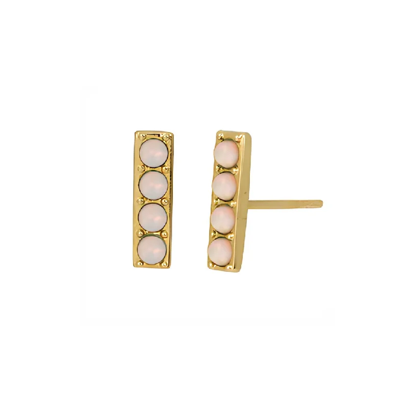 women's clip-on earrings -Opal Bar Stud Earrings in Gold