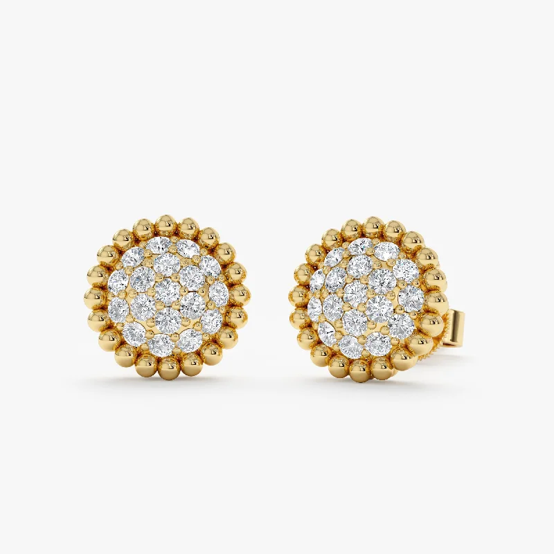 women's bohemian earrings -Paved Diamond Round Disc Studs, Daniela