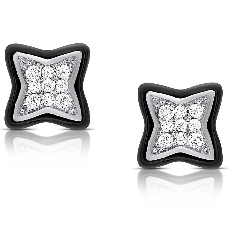 women's swirl earrings -Samantha Stone Sterling Silver Cubic Zirconia Ceramic Clover Stud Earrings