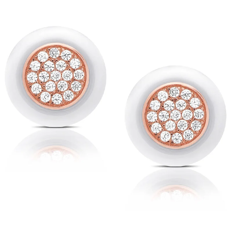 women's crystal earrings -Samantha Stone Sterling Silver Cubic Zirconia Ceramic Round Stud Earrings