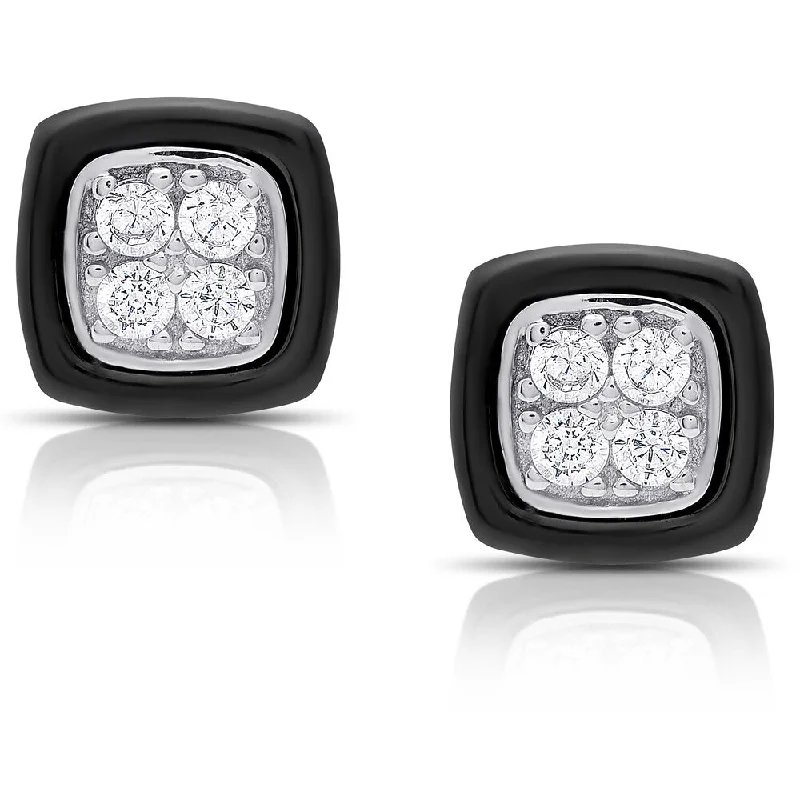 women's gold earrings -Samantha Stone Sterling Silver Cubic Zirconia Cushion-cut Ceramic Stud Earrings