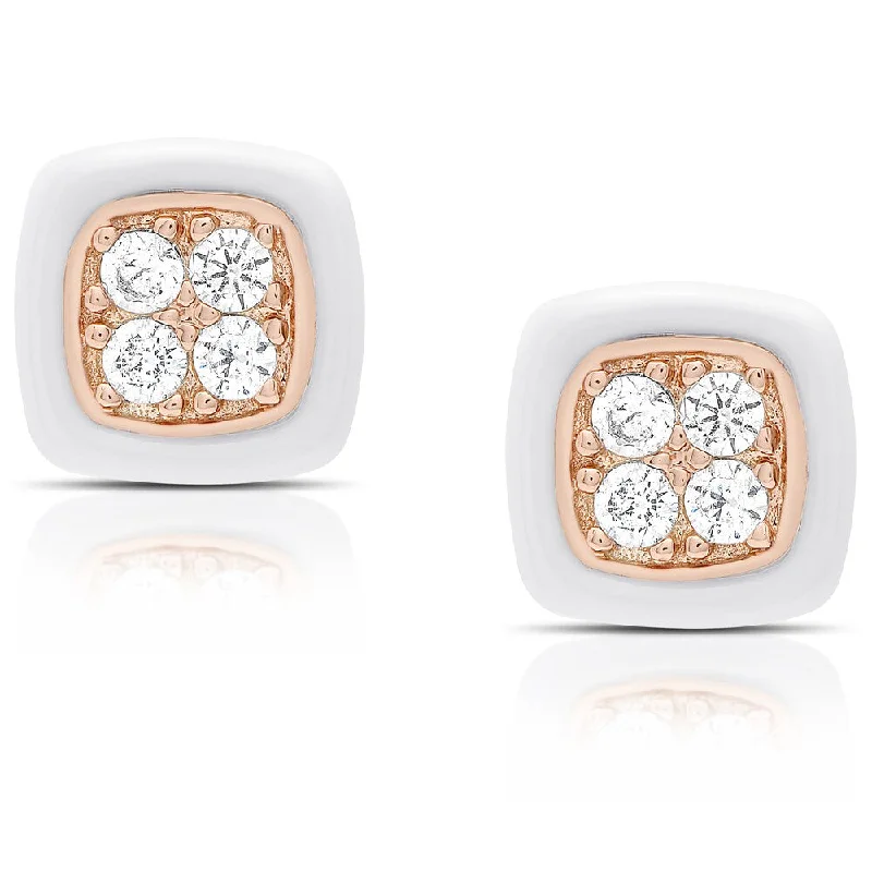 women's artistic earrings -Samantha Stone Sterling Silver Cubic Zirconia Cushion-cut Ceramic Stud Earrings