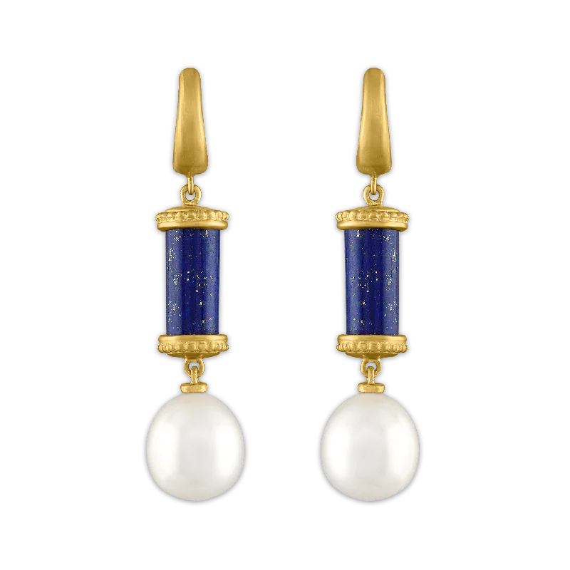 women's delicate earrings -Short Laurel Tropaion Lapis Earrings