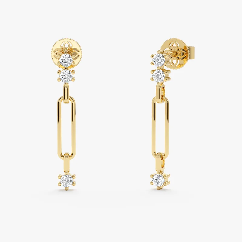 ladies' threader earrings -Single Paperclip Diamond Stud Earrings, Raquel