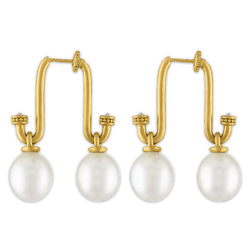 ladies' tassel earrings -Small South Sea Pearl and Old Mine Diamond Tuba Earrings