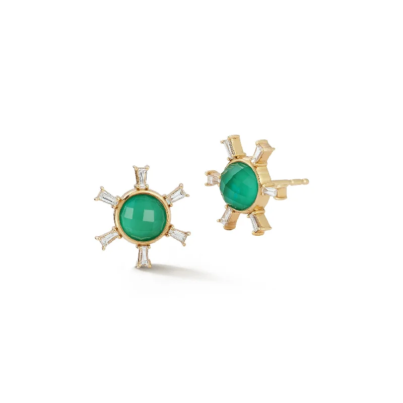 ladies' silver earrings -Starburst Studs - Green Jade