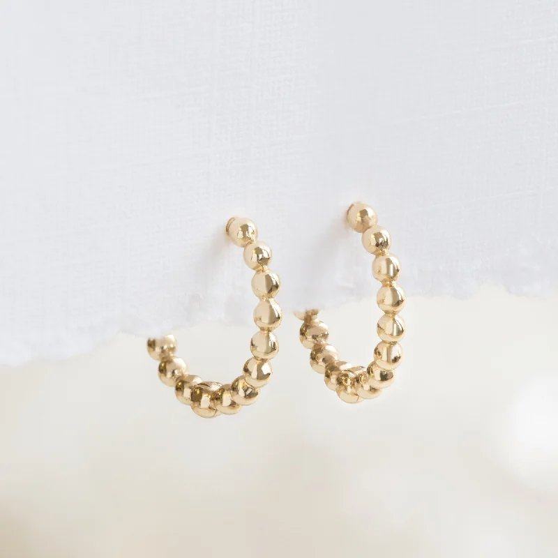 women's cubic earrings -The Beaded Huggie Hoops | 14K Yellow Gold