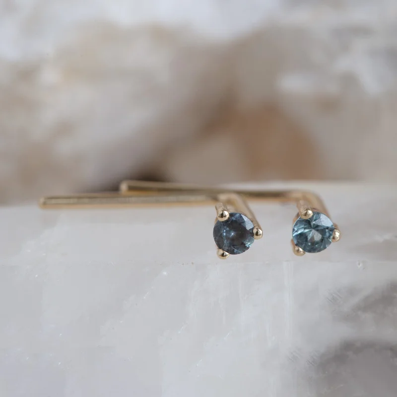 trendy rose gold earrings for women -The Blue Montana Sapphire Staple Thread Earrings | 14K Yellow Gold