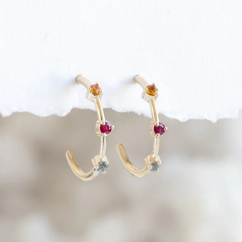 ladies' flower earrings -The Custom Multi-Birthstone Hoops | 3 Stones