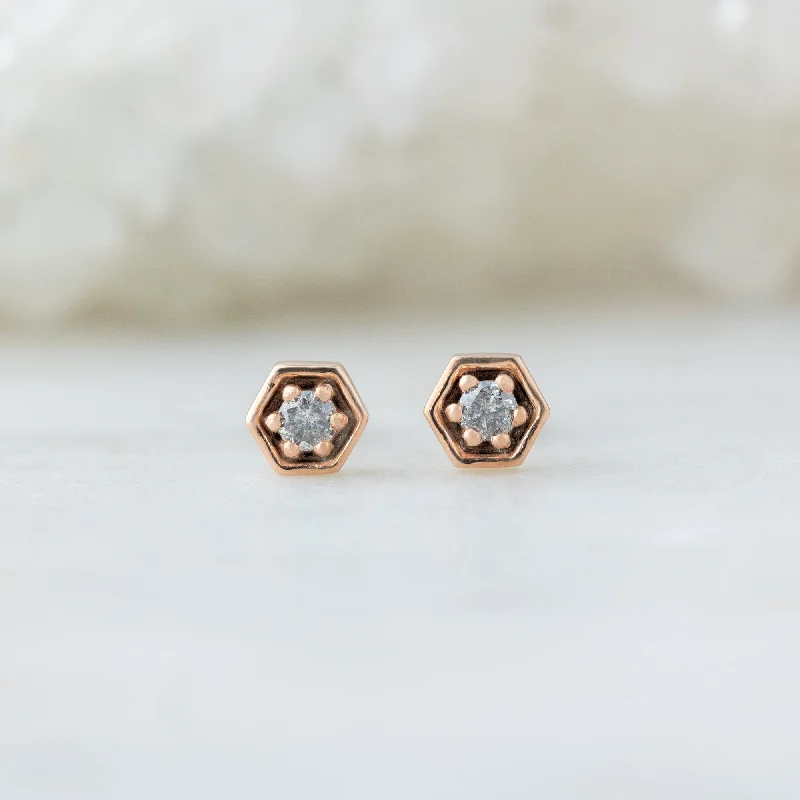 women's opal earrings -The Galaxy Salt and Pepper Diamond Hexagon Stud Earrings | 14K Rose Gold