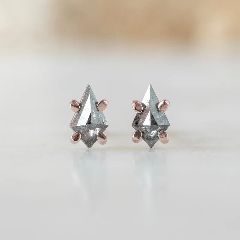 ladies' angel wing earrings -The Geometric Salt and Pepper Diamond Kite Stud Earrings | 14K Rose Gold