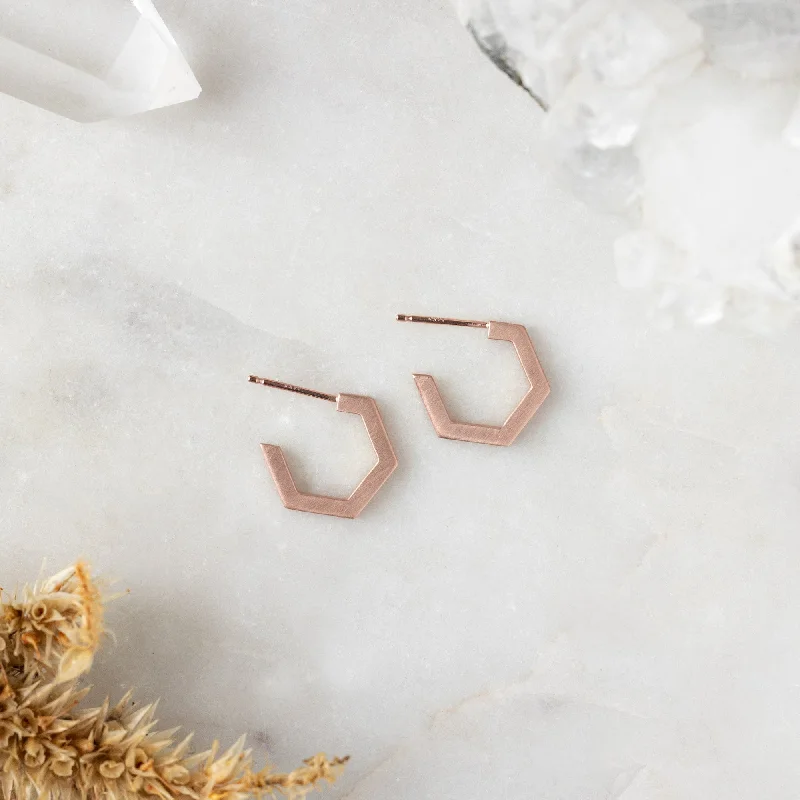 women's resin earrings -The Gold Hex Huggie Hoops | 14K Rose Gold