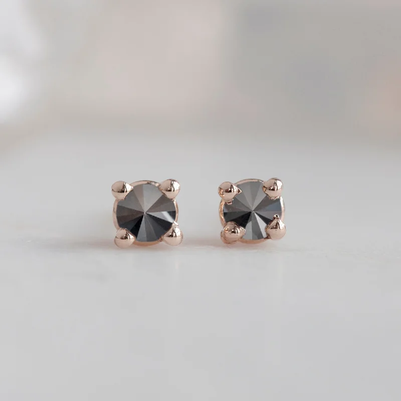 women's leaf earrings -The Inverted Black Diamond Stud Earrings | 14K Rose Gold