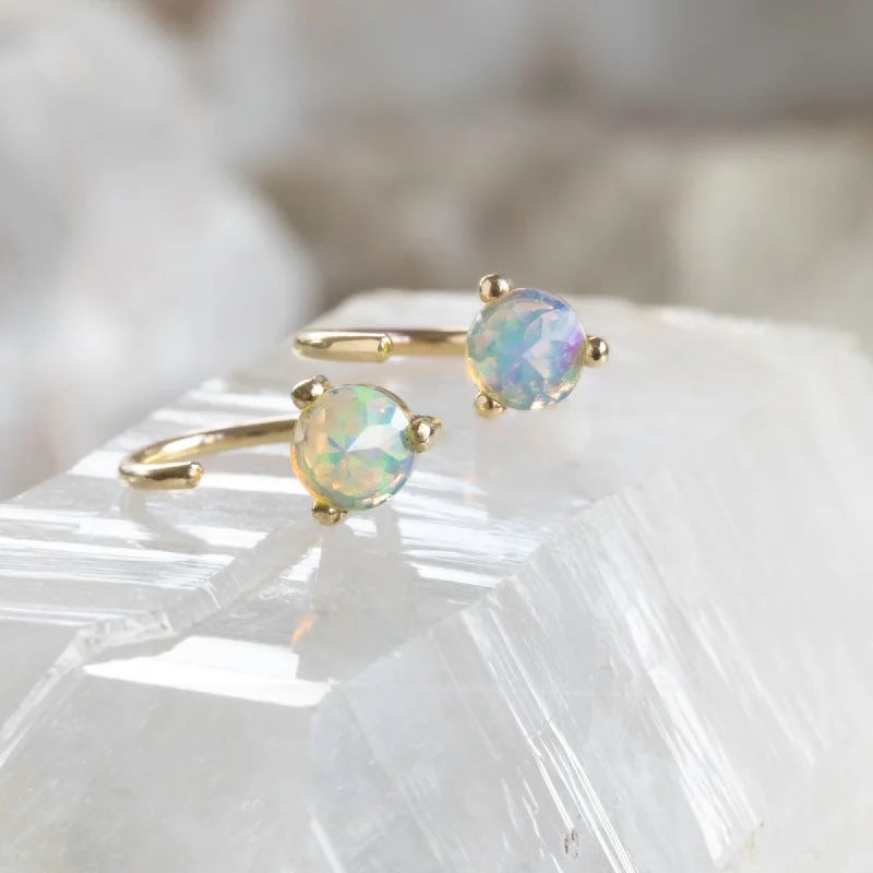 women's butterfly earrings -The Opal Huggie Stud Earrings | 14K Yellow Gold