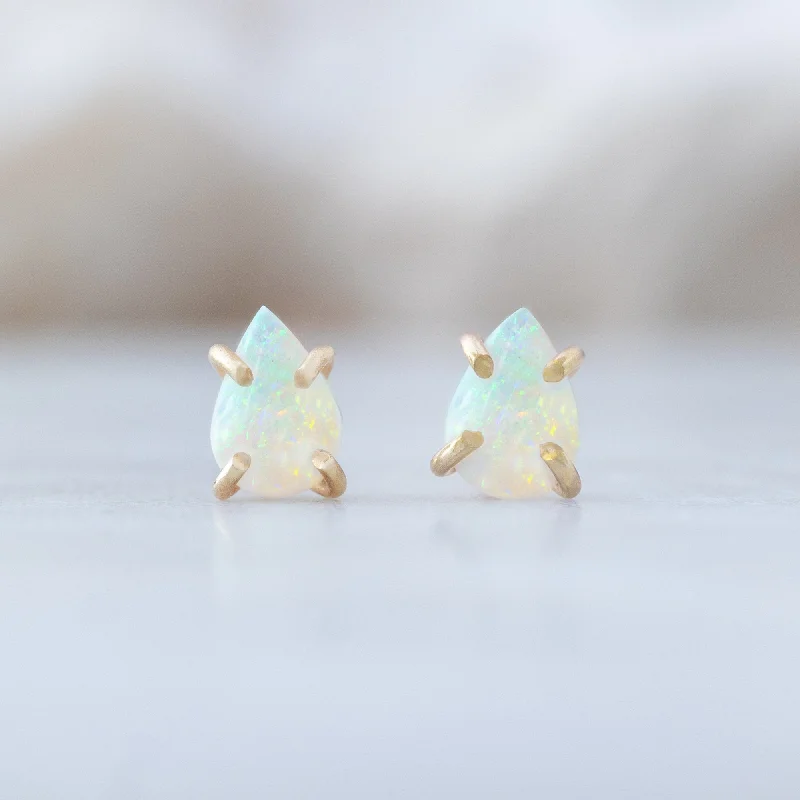 ladies' cross earrings -The Opal Teardrop Stud Earrings | 14K Yellow Gold