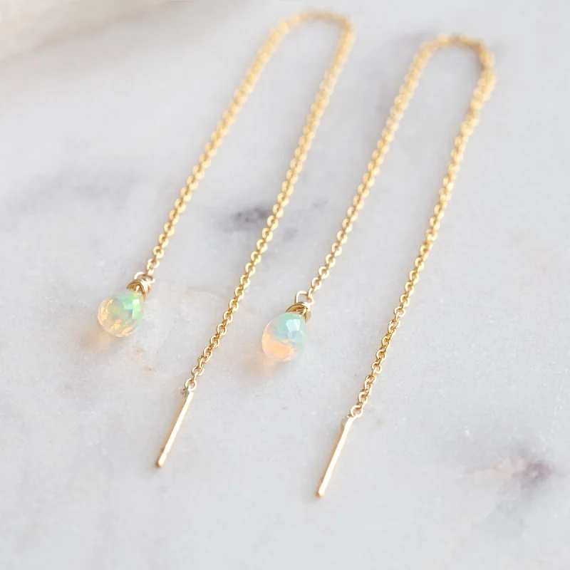 women's personalized earrings -The Opal Thread Earrings | Gold Filled