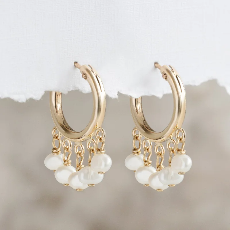 women's minimalist gold earrings -The Pearl Party Hoop Earrings | Gold Filled