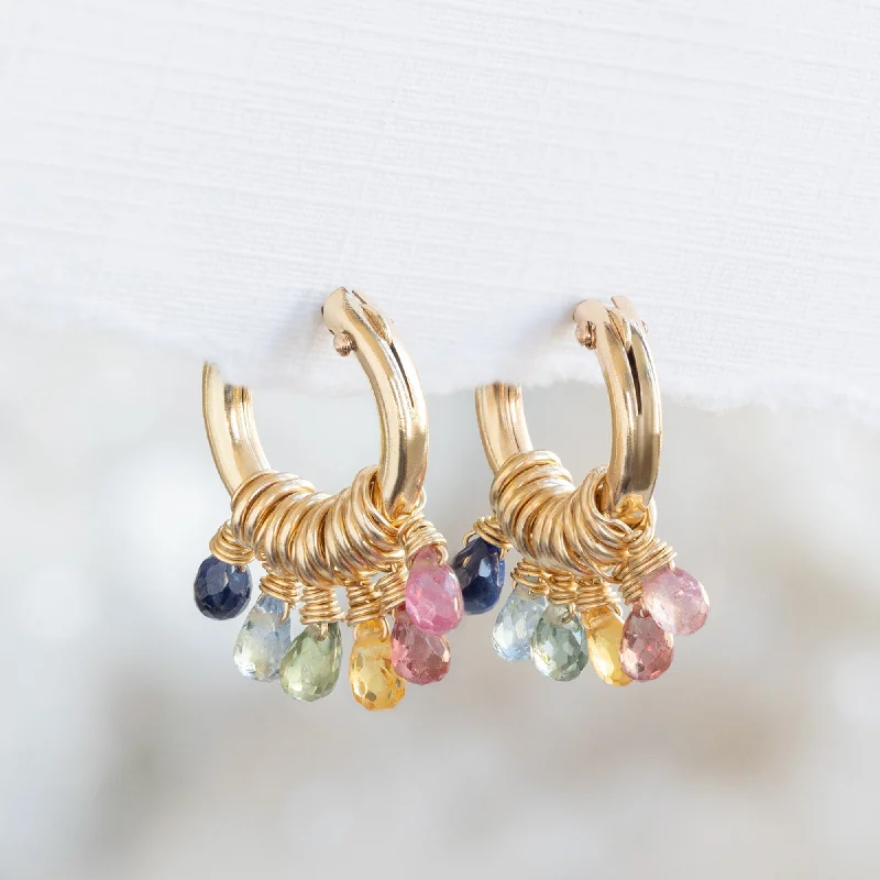 women's butterfly earrings -The Rainbow Sapphire Hoop Earrings | Gold Filled