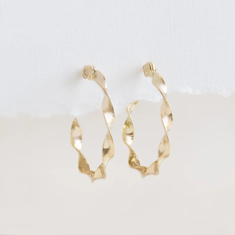 women's rainbow earrings -The Ribbon Hoops | 14K Yellow Gold