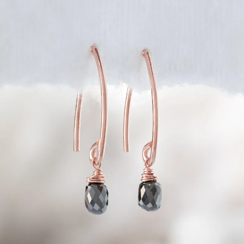 elegant earrings for women -The Simple Black Diamond Drop Earrings | Rose Gold Filled