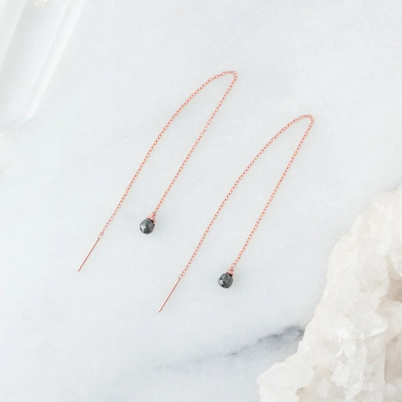 women's acrylic earrings -The Simple Black Diamond Drop Thread Earrings | Rose Gold Filled