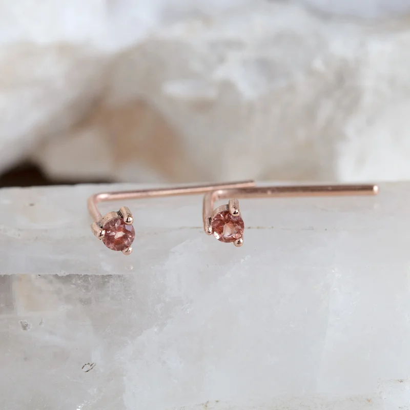 women's crescent earrings -The Sunstone Staple Thread Earrings | 14K Rose Gold