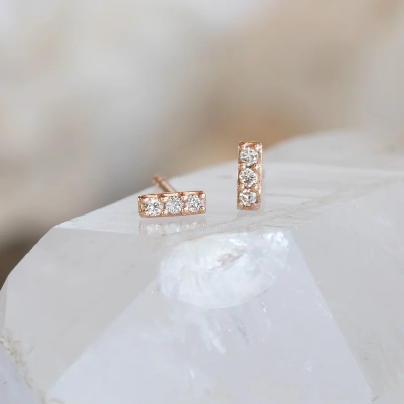 women's long drop earrings -The Teensy White Diamond Bar Studs | 14K Rose Gold