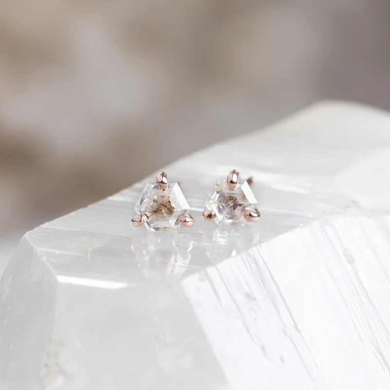 ladies' angel wing earrings -The Teensy White Diamond Hexagon Stud Earrings | 14K Rose Gold