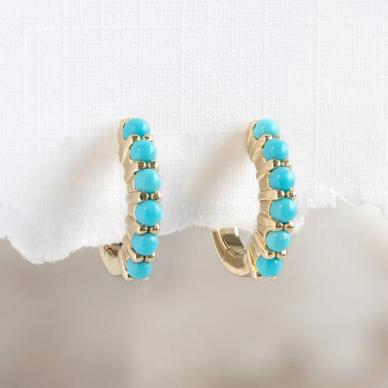 women's vintage earrings -The Turquoise Huggie Hoop Earrings | 14K Yellow Gold