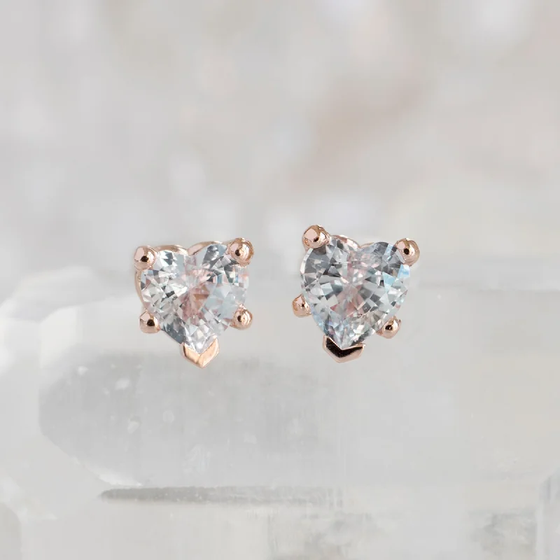 women's moon and star earrings -The White Sapphire Gemstone Heart Stud Earrings | 14K Rose Gold