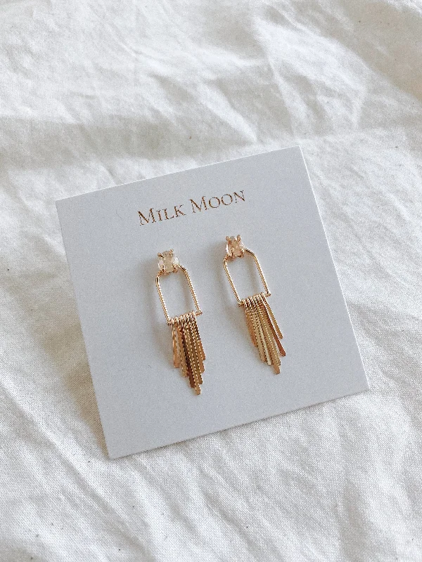 women's wooden earrings -Herkimer Fringe Earrings