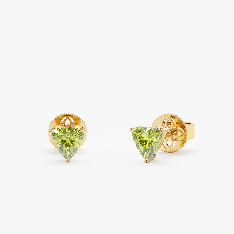 women's moon and star earrings -Trillion Cut Peridot Stud Earrings, Vada