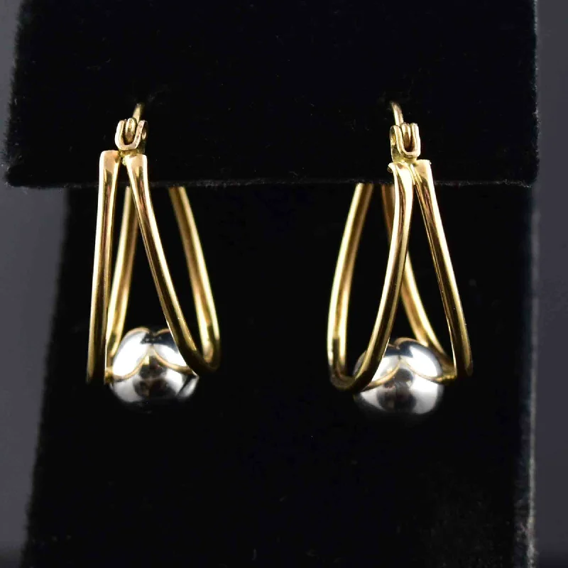 ladies' cross earrings -Two Tone Gold Double Hoop Vintage Earrings