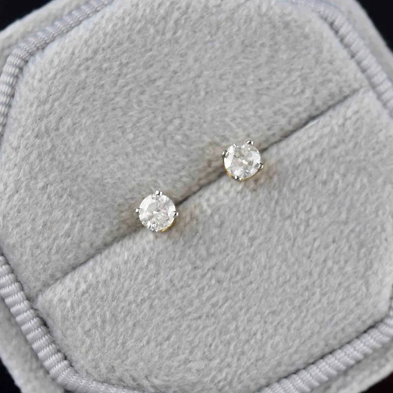 women's bar earrings -Vintage 10K Gold .30 CTW Diamond Stud Earrings