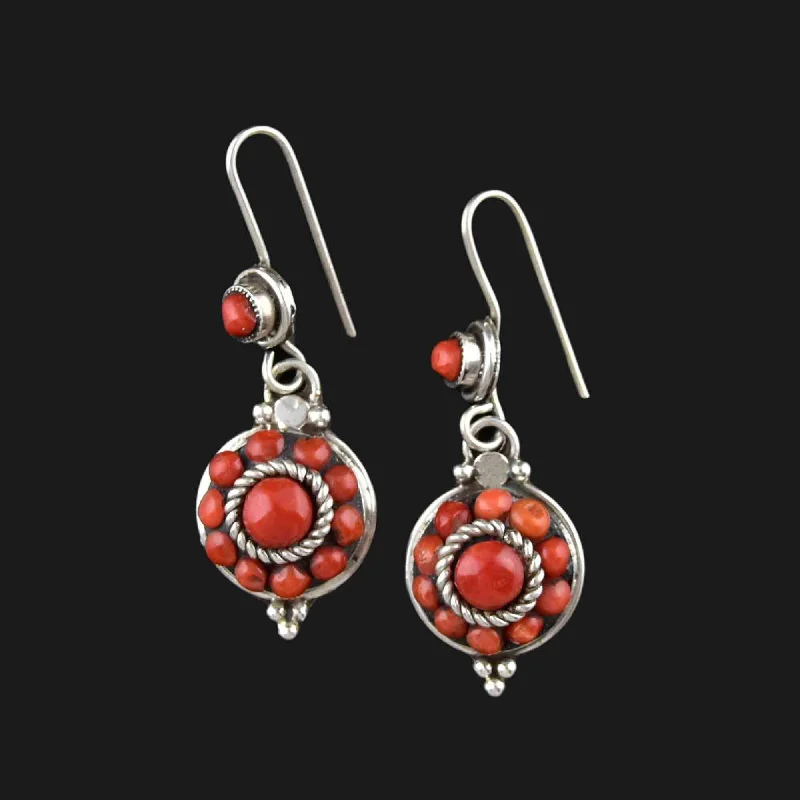 stylish hoop earrings for women -Vintage Sterling Silver Natural Coral Drop Earrings