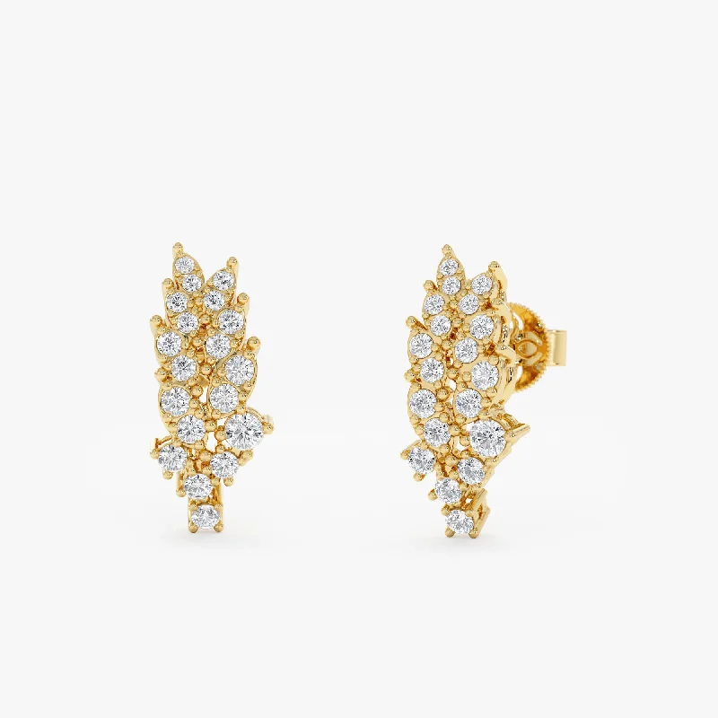 stylish stud earrings for women -White Diamond Leaf Stud Earrings, Emilia