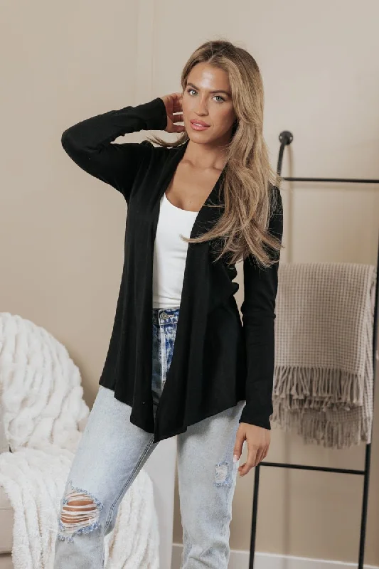 women's crochet tops -All Day Every Day Black Cardigan