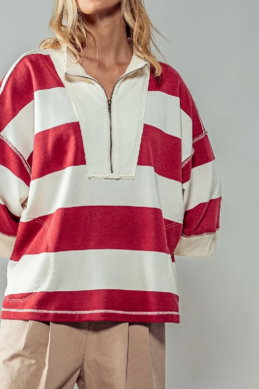 women's textured tops -Breezy Striped Pullover