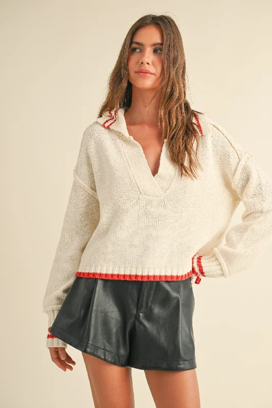 casual asymmetrical tops for women -Chloe Contrast Stitch Sweater