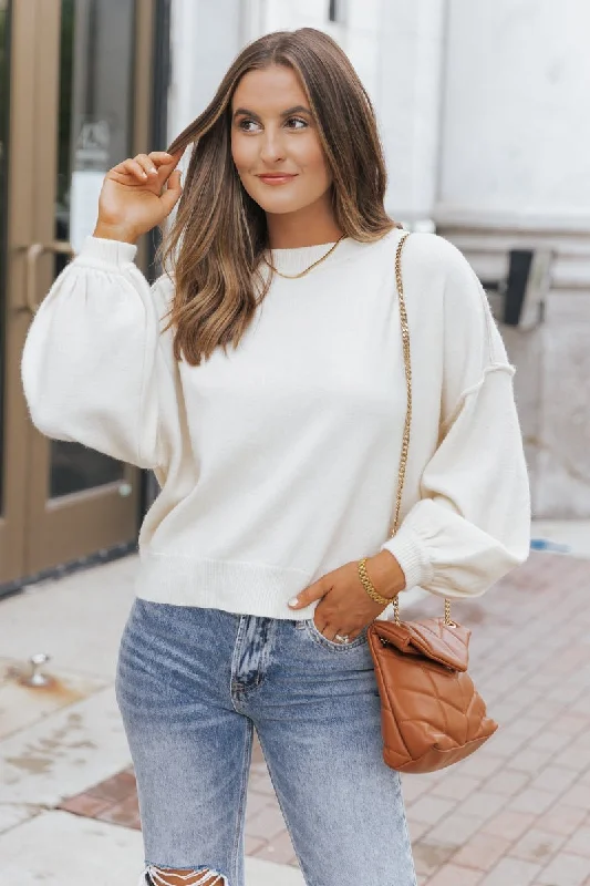 trendy long sleeve tops for women -Cozy Long Dolman Sleeve Sweater - Cream