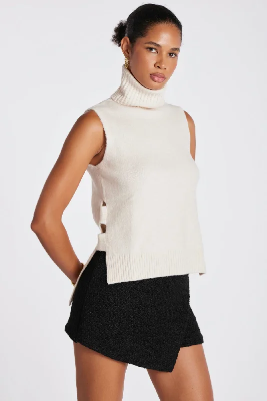 women's mesh sleeve tops -Frankie Sleeveless Turtleneck