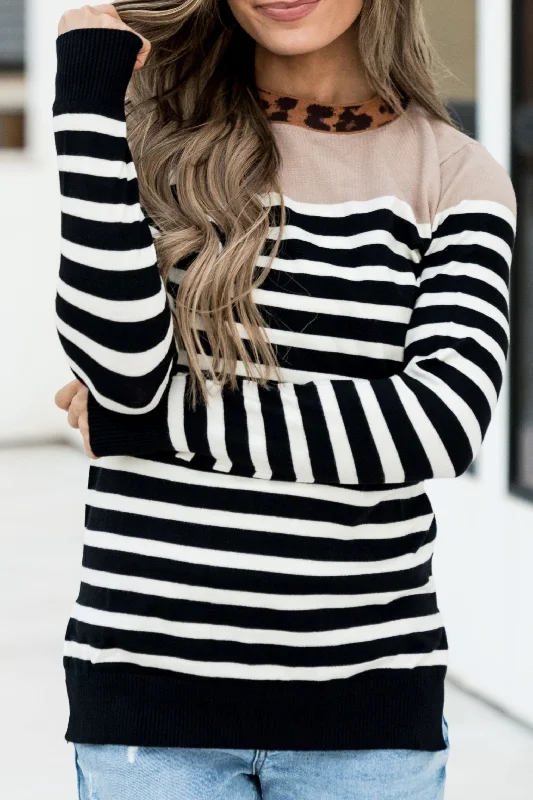 women's classic tops -Graham Sweater- Leopard & Stripes