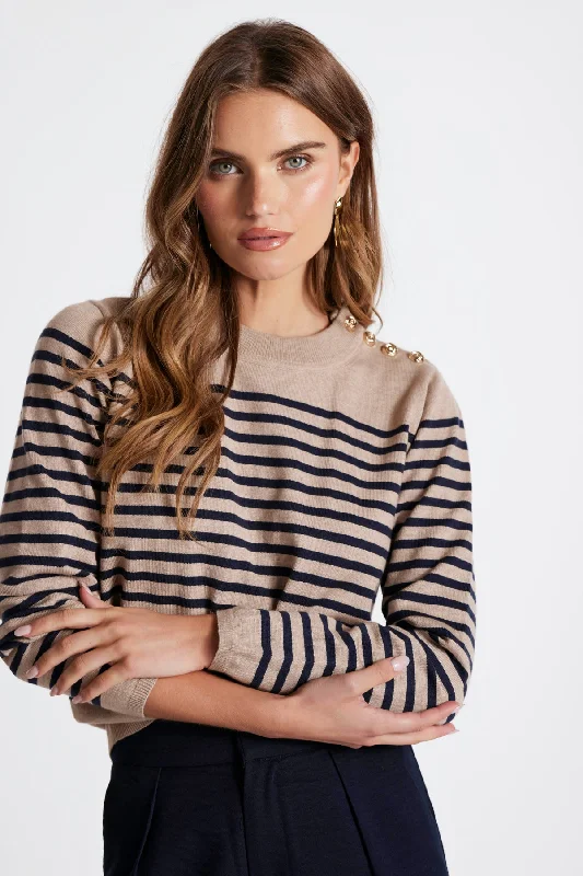 trendy balloon sleeve tops for women -Jamie Stripe Sweater