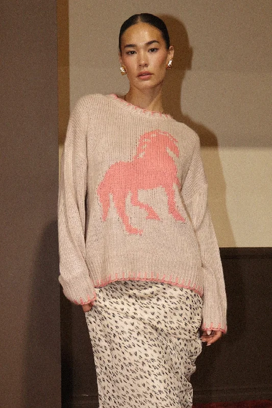 women's minimalistic tops -Knitted Horse Sweater