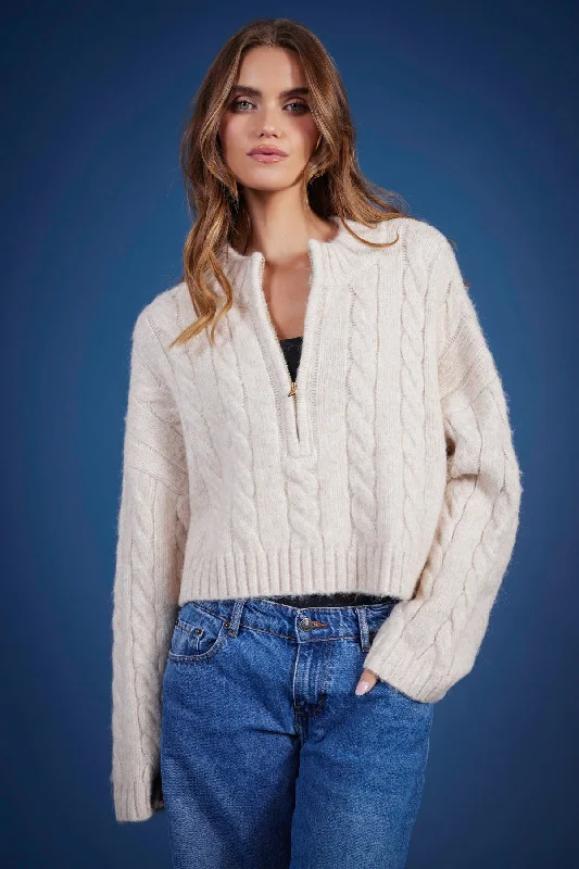 casual asymmetrical tops for women -Kyla Cable Knit Sweater