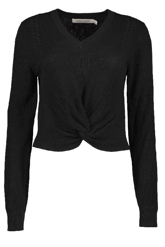 trendy sheer tops for women -Mateo Twist Front Sweater