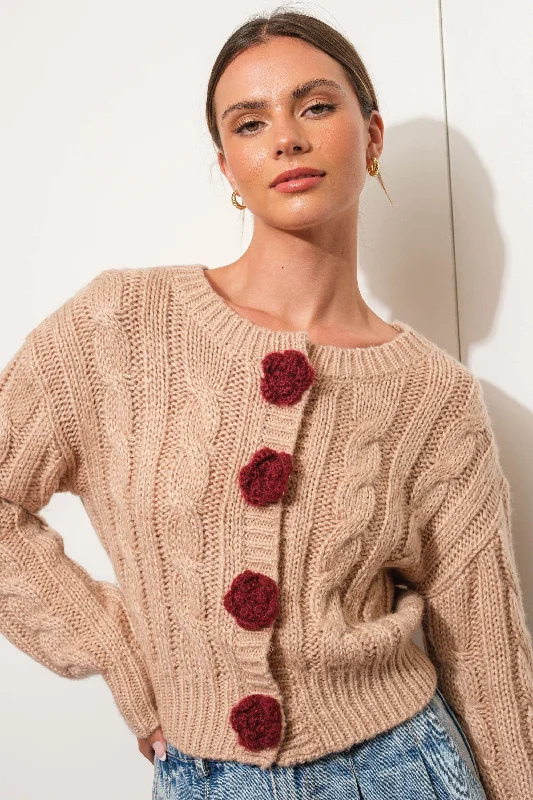 women's long sleeve tops -Rose Button Cardigan