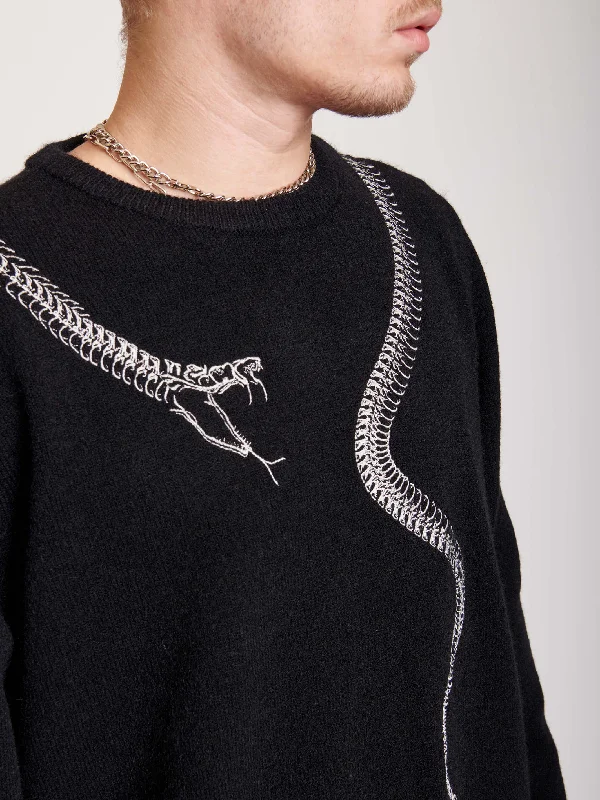 ladies' satin tops -Embroidered Snake Sweater