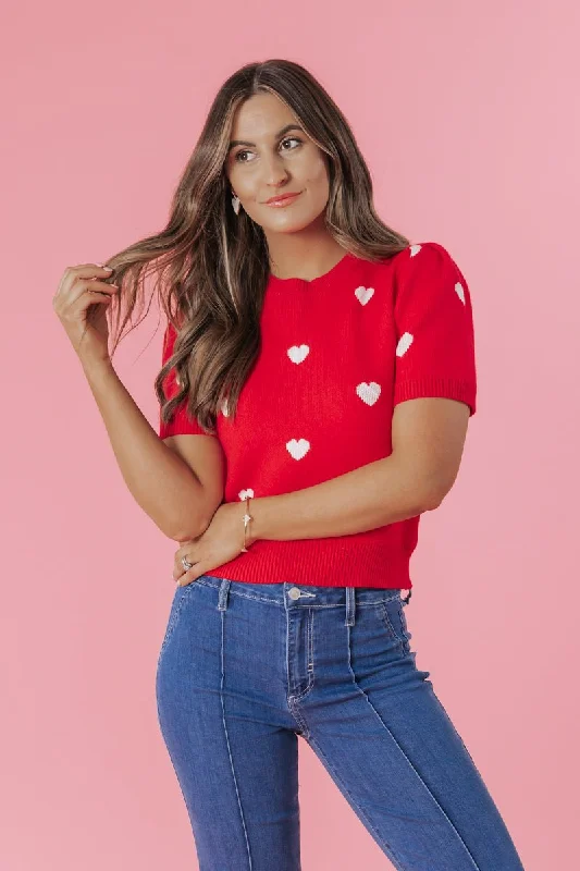 ladies' checkered tops -The Love Everlasting Red Heart Sweater